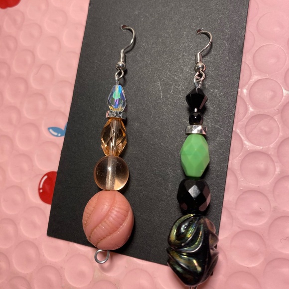 Totally💚🩷Wicked🩷💚 Czech Glass Earring/Pendants - Picture 4 of 4